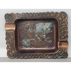 Vintage Copper Ashtray With Bahamas Map & Design Palm‎ Trees Islands